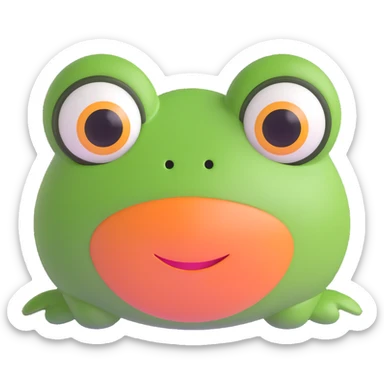 3D emoji style frog face, front view, big round eyes, simple and cute sticker