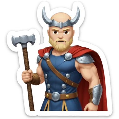 Bald Norse god Thor, with hammer and lightning  sticker