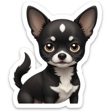 Very Dark black Chihuahua with white markings On the neck In Telegram style sticker