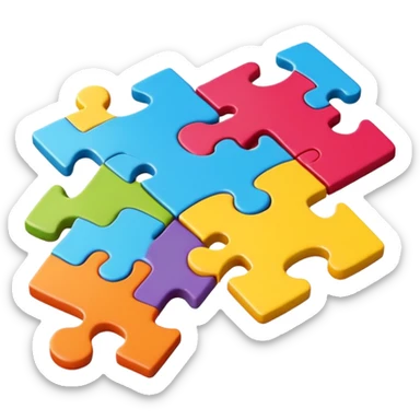 An icon showing connected jigsaw puzzle pieces with letters sticker