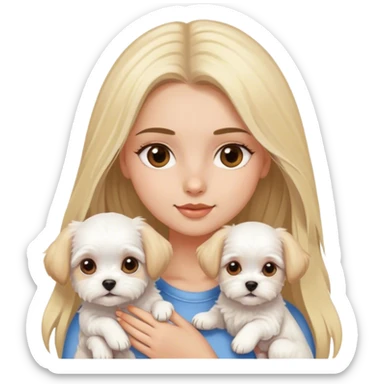 Blond long hair brown eyes girl with maltese puppy sticker