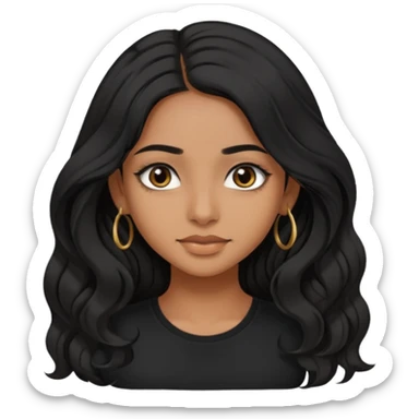 a pretty tan indian bratz girl. eyeliner on, wearing a black tshirt. wavy long BLACK coloured hair sticker