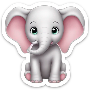 baby pink cartoon angel elephant sticker