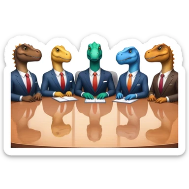 different office dinosaurs in suits sitting along the conference table sticker