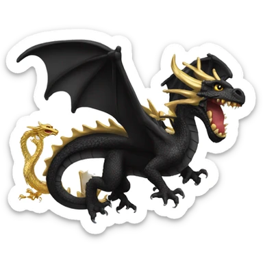 Black dragon flying and a small gold dragon flying with it   sticker