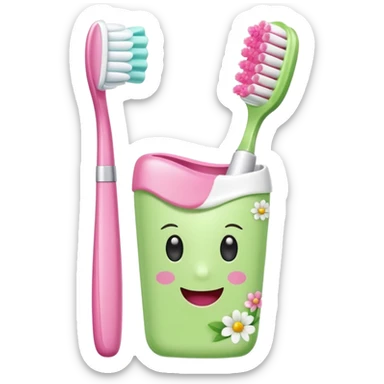 light green and pink floral toothbrush and toothpaste sticker