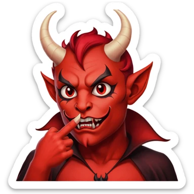 Creppy devil and shushing someone  🤫 like there figer over there mouth  like there lip is closed and the figers over sticker