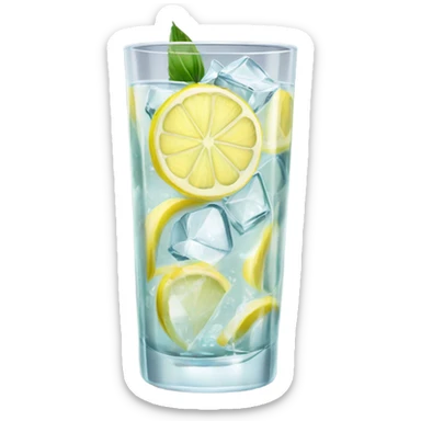 Gin and tonic with ice and lemon in tall glass sticker