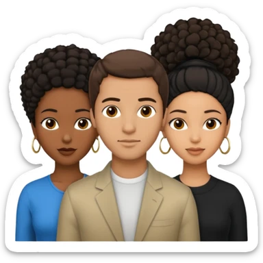  middle Eastern man with short brown hairwith two black african women both are African one is light skin black and one is medium tone black with african hair styles sticker