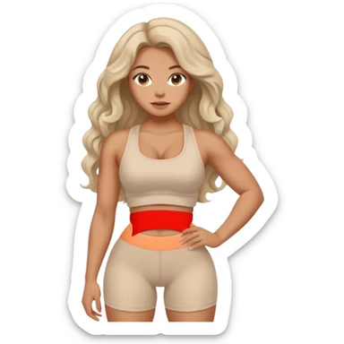 Create dream body girl with big glute and small waist and wavy curl long hair with pastel beige gym clothes  sticker