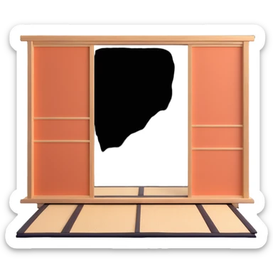 traditional Japanese house with wooden structure, sliding shoji doors, and tatami mat flooring sticker