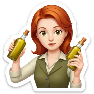 redhead person holding olive oil bottle like a pistol, playful pose sticker