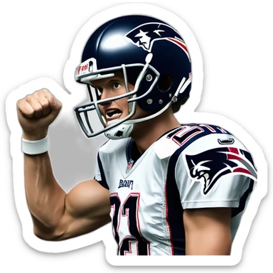 Tom brady with his football helmet on pumping his fist and yelling Let's Fucking Go sticker