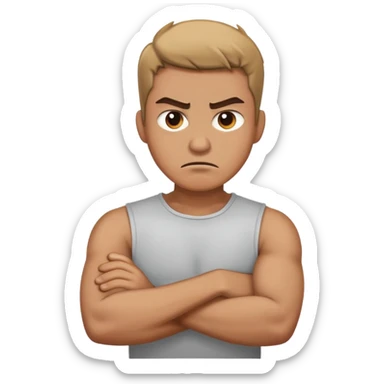 a guy with crossed arms around his neck who is angry sticker
