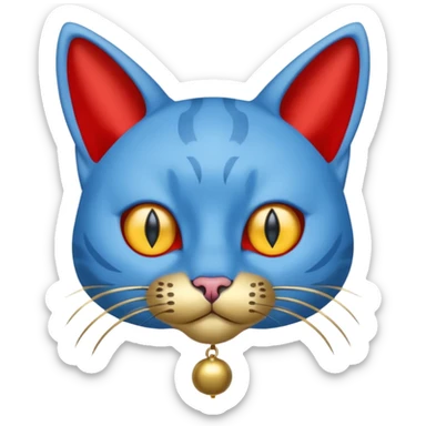 Cat with no ears head blue body blue with gadget with gold bells red tail sticker