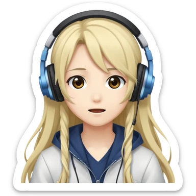 Ruko Yokune, anime-style character with long hair, headphones, and a microphone, cute expression sticker