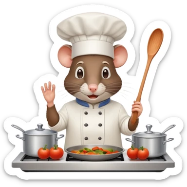 Rat chef in a white hat cooking ratatouille in a Paris kitchen sticker