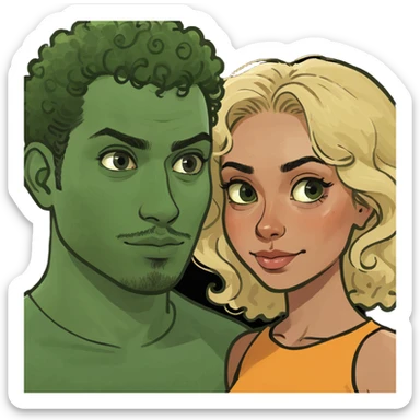 blonde girl with dark mexican curly head guy sticker
