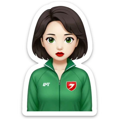 Han Mi-nyeo : Age: Late 60s
Appearance: A crazy woman with many wrinkles face, very messy dark brown hair and dramatic red lipstick.
Outfit: Green player tracksuit sticker