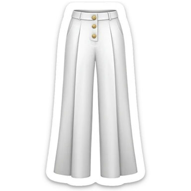 only the white palazzo pants garment, moderate wide leg dress pants, formal with button, isolated flat lay, no human, no model, just the clothing item on white background sticker