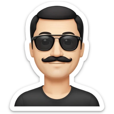 đàn ông 50 tuổi, da trắng, có râu ria đen. đeo kính đen, tóc đen ngắn, cười mỉm sticker