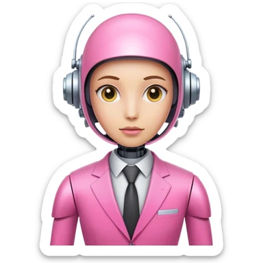 very human-looking like robot offie worker in intensive pink color suit sticker