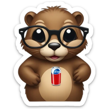 Beaver wearing glasses and black T-shirt with „Pepsi” logo sticker
