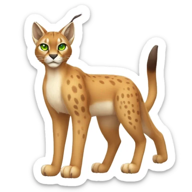 Beige Lynx-Caracal-Pokémon-hybrid with orange points with spots, green eyes brown toes, and short tail, full body sticker
