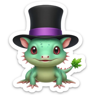 green axolotl with magician hat sticker