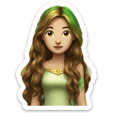 Beautiful, fairy, gold, brown, dark green, green, long hair, big wings sticker