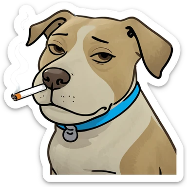 Dog smoking and squinting eyes tiredly  sticker