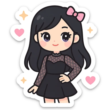 Transform the image into a K-pop inspired gothic girl with a stylish stage outfit, trendy hair, and a confident pose. Preserve the transparent background. Style should reflect K-pop gothic fashion with edgy and fashionable elements. sticker