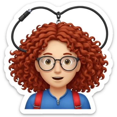 bungee jumping face only with hair flying red long curly hair and glassess sticker