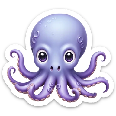Cinematic Comical Baby Octopus Portrait Emoji, Tentacles slightly flared in a playful, exaggerated gesture, featuring a light blue-purple, rounded body with dramatically wide, hilariously expressive eyes full of surprise and innocent mischief, Simplified yet hilariously endearing features, highly detailed, glowing with a soft oceanic radiance, high shine, dramatic yet lovable, stylized with a dash of whimsical underwater mischief, soft glowing outline, capturing the essence of a delightfully silly little octopus that looks like it just made a clumsy, adorable mistake! sticker