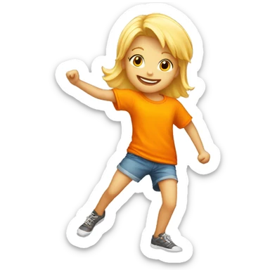 blonde kid dance with orange t shirt  sticker
