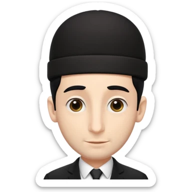 jewish man with a black kippah, black hair, very large nose, wearing a black suit with a white shirt, and has peyot hairstyle sticker