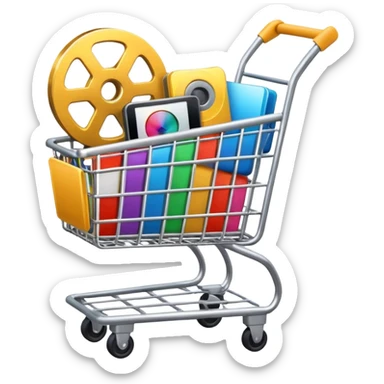 shopping cart containing film and video icons sticker
