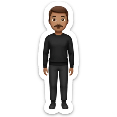 man with mustache, brown hair, 33years old, shirt, high temple Black pullover with a white shirt underneath and black fabric trousers 👕🖤👖 sticker