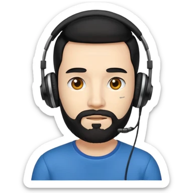 black and  hair with beard and headphones white skin male sticker