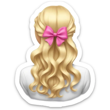 blonde open hair from behind with a pink bow sticker