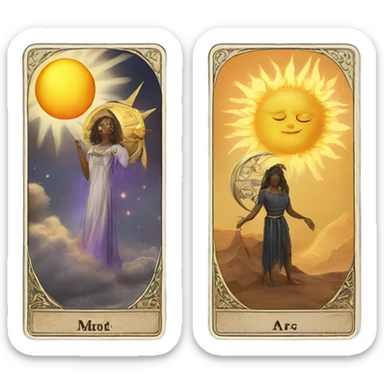 Tarot cards with a sun and a moon sticker