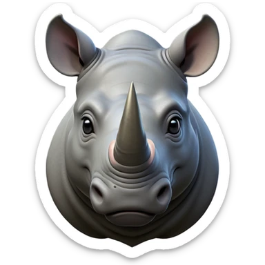 cinematic-noble-rhinoceros-portrait-emoji,-poised,-with-a-massive,-powerful-build-and-a-thick,-hide-of-slate-gray,-deep-set-soulful-piercing-eyes,-simplified-yet-sharp-and-sophisticated-features,-highly-detailed, with large black eyes, szoomed out showing houlders sticker