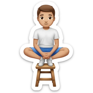 a person sitting on a stool with straight back turn in straight body putting their hands on legs. sticker