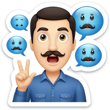 Random guy with light skin dark hair and eyes with a mustache screaming  the word FABIAN all in upper case in a Speech bubble  sticker
