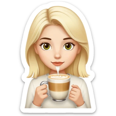A blondie girl with olive eyes enjoying her latte sticker