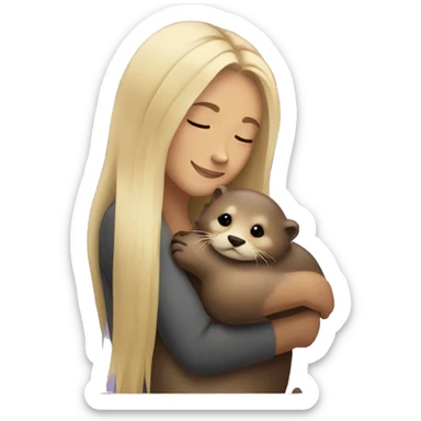 Blonde long haired woman cuddling an otter sticker