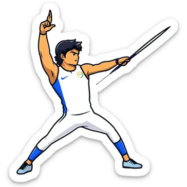 Neeraj Chopra throwing javelin, Olympic champion in motion sticker