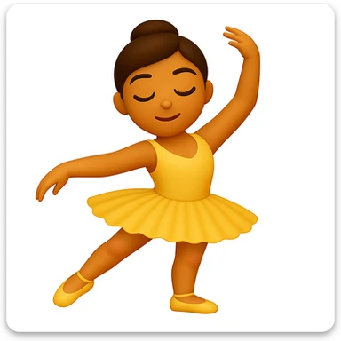 Keep the image just like the reference but show the ballerina's full legs in the style of iOS emoji. Same pose, yellow tutu, elegant, smooth, and shiny. Add a slight blush to the knees. sticker