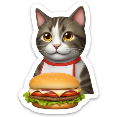 cat cooking burger sticker