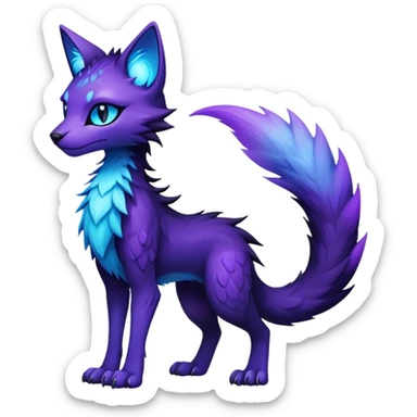 Kawaii dark black and blue and purple edgy fantasy ethereal feline-vernid-sergal-fursona animal creature with a tufted tail full body sticker